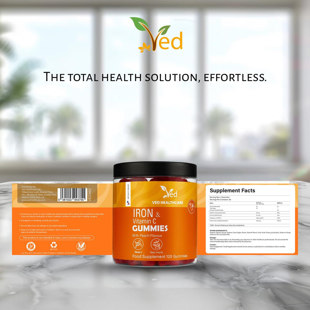 Ved Iron Gummies packaging showing nutrition info for informed choices