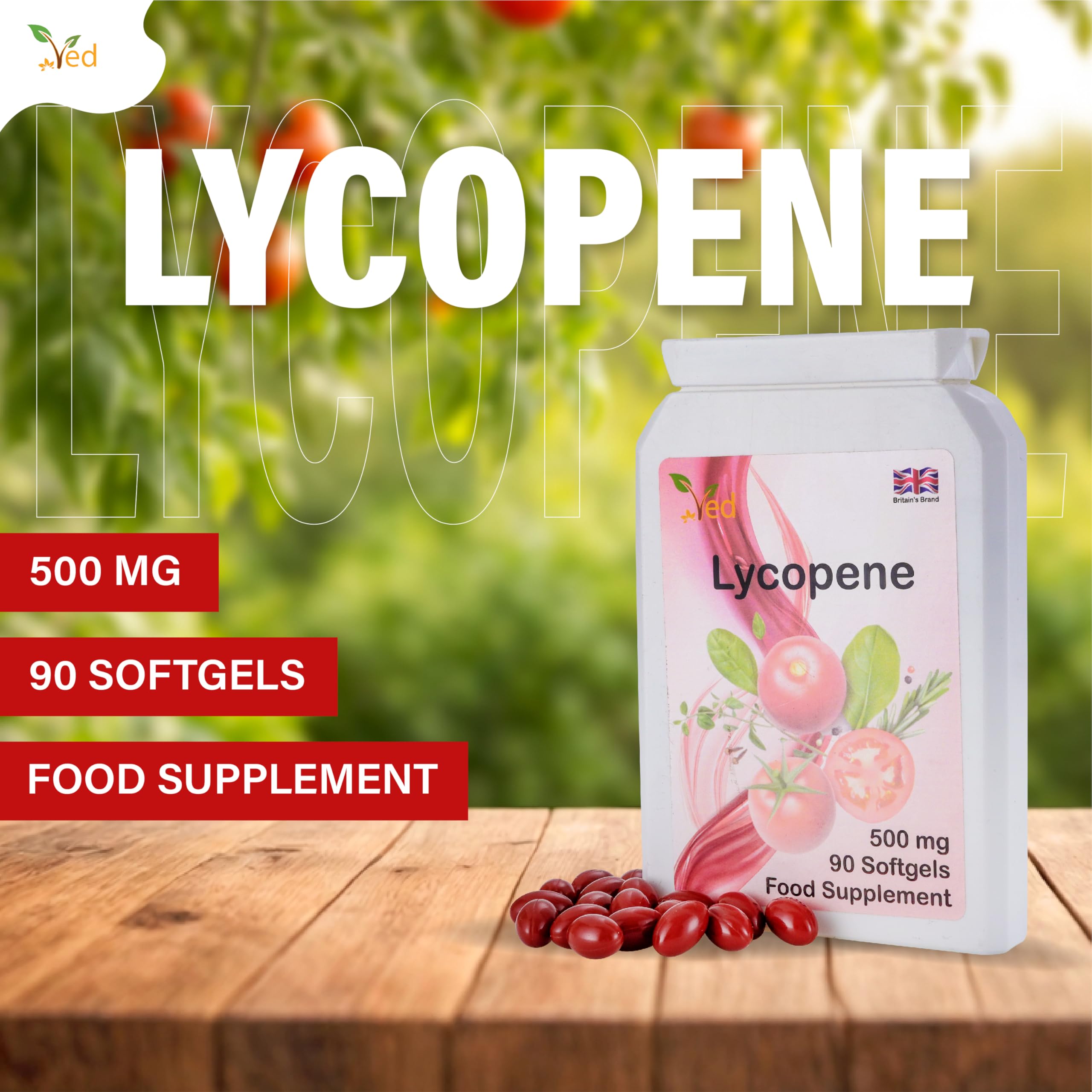 Ved Lycopene 500 mg label shows potency for daily use.