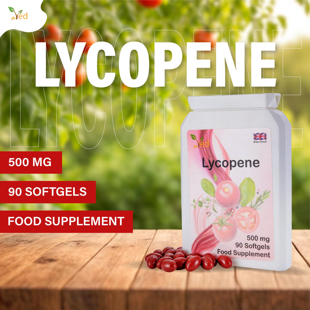 Ved Lycopene 500 mg label shows potency for daily use.