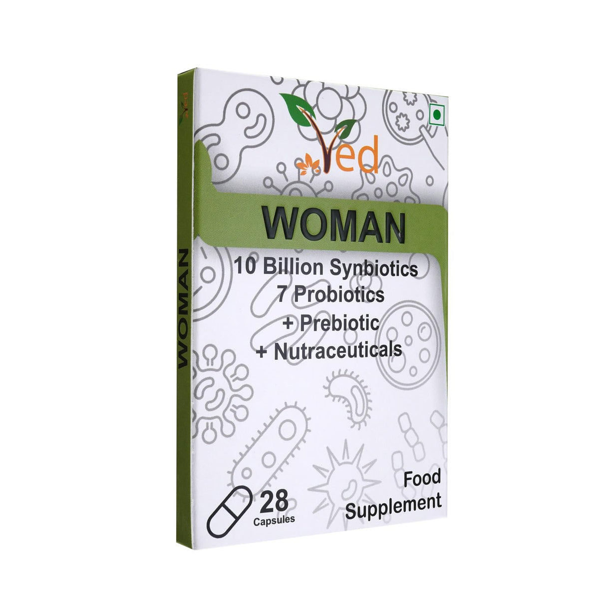 Ved Woman Complex bottle shown for easy daily probiotic routine.