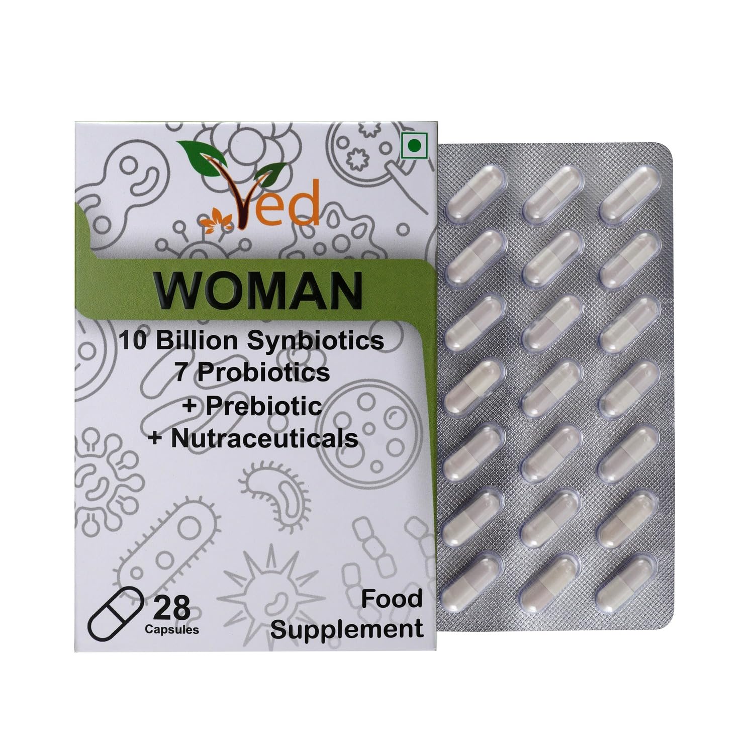 Ved Woman Complex capsules ready for daily intake.