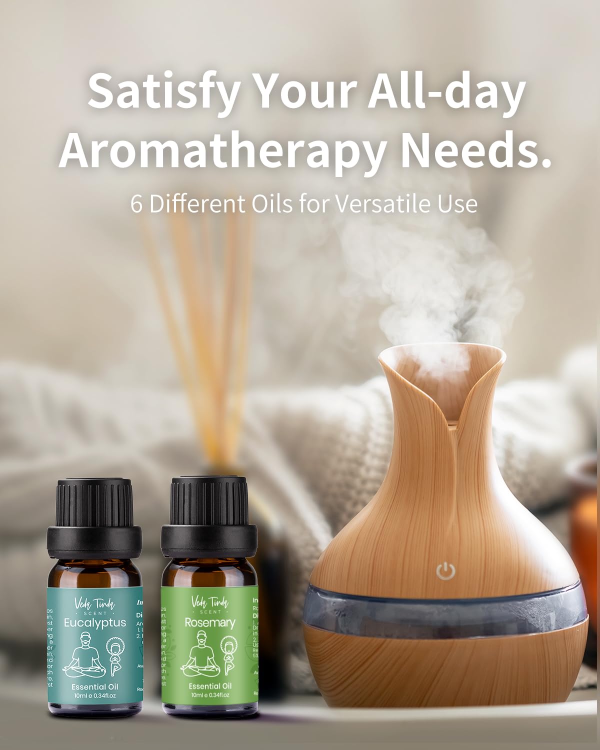 VEDA TINDA SCENT diffuser setup with essential oils.