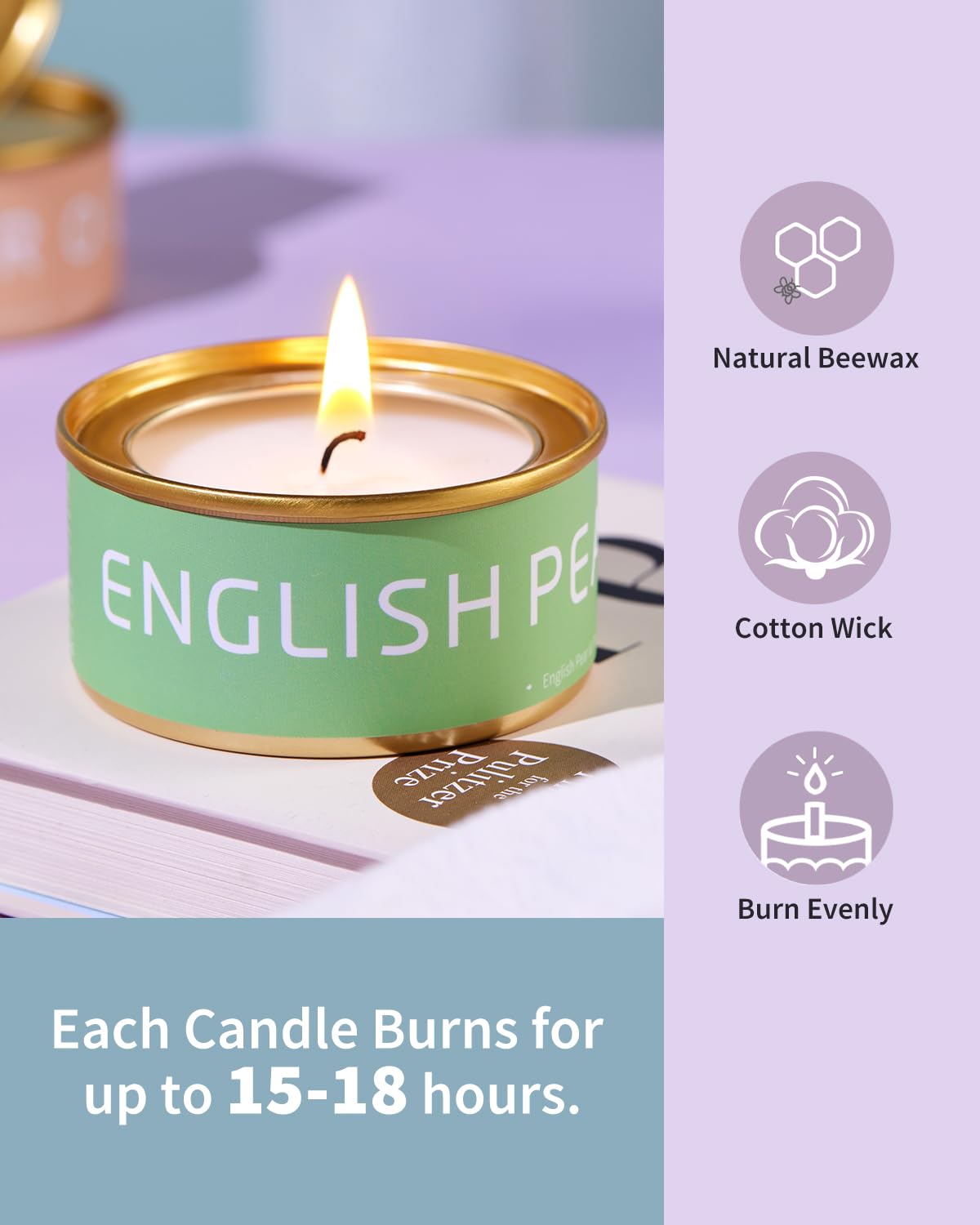 VEDA TINDA SCENT candles in a bedroom decor scene for calm ambiance.