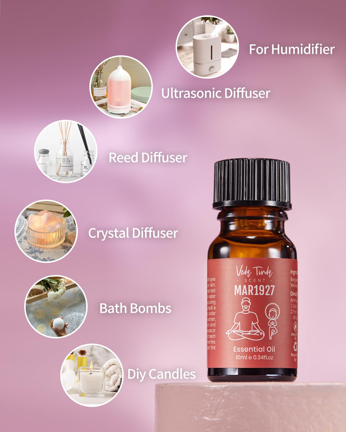 VEDA TINDA SCENT hotel diffuser oil pour demonstrates easy, mess-free refills