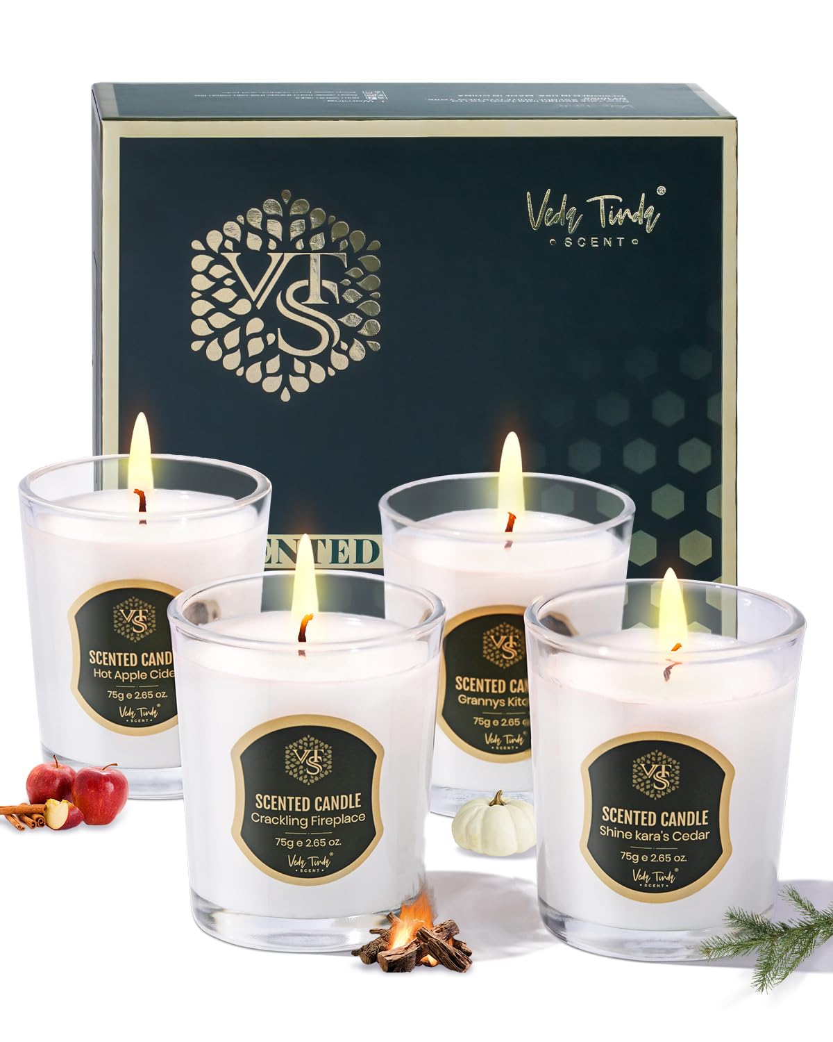 Veda Tinda Scent beeswax candles pack shot showing clean burn and eco friendly packaging