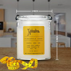 Vedazzling Pineapple Sage candle 17oz label indicating burn time and size.