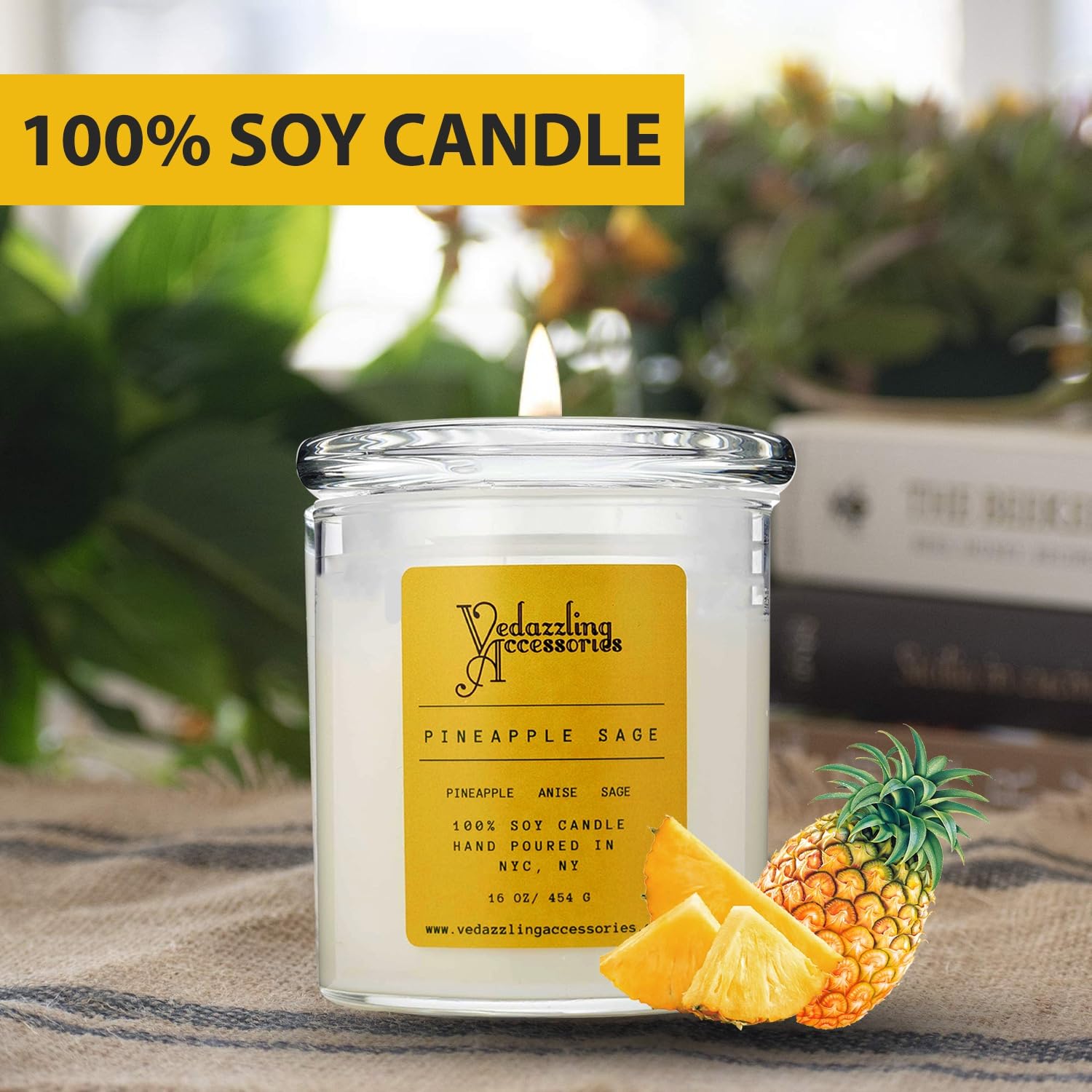 Vedazzling Pineapple Sage candle handpoured in NYC, artisan craftsmanship.
