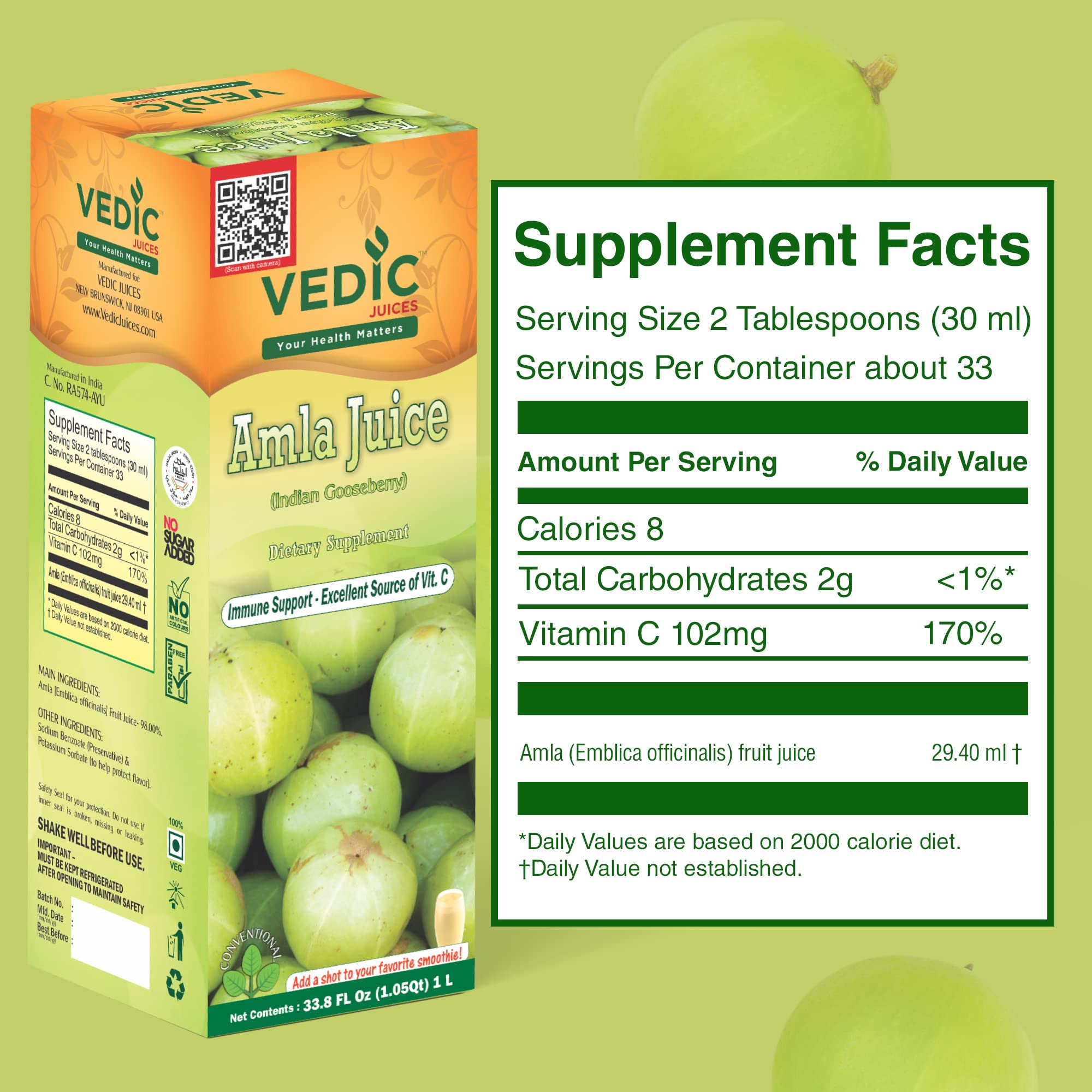 Vedic Juices Amla Juice pour promotes an easy daily ritual and refreshing intake