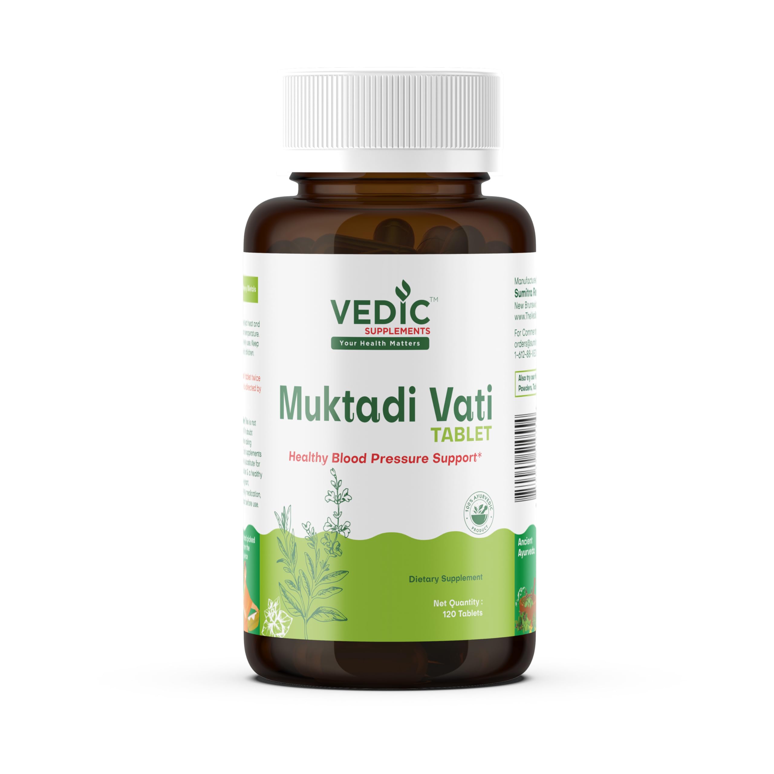Vedic Juices Muktadi Vati BP bottle front, Ayurvedic heart-support blend