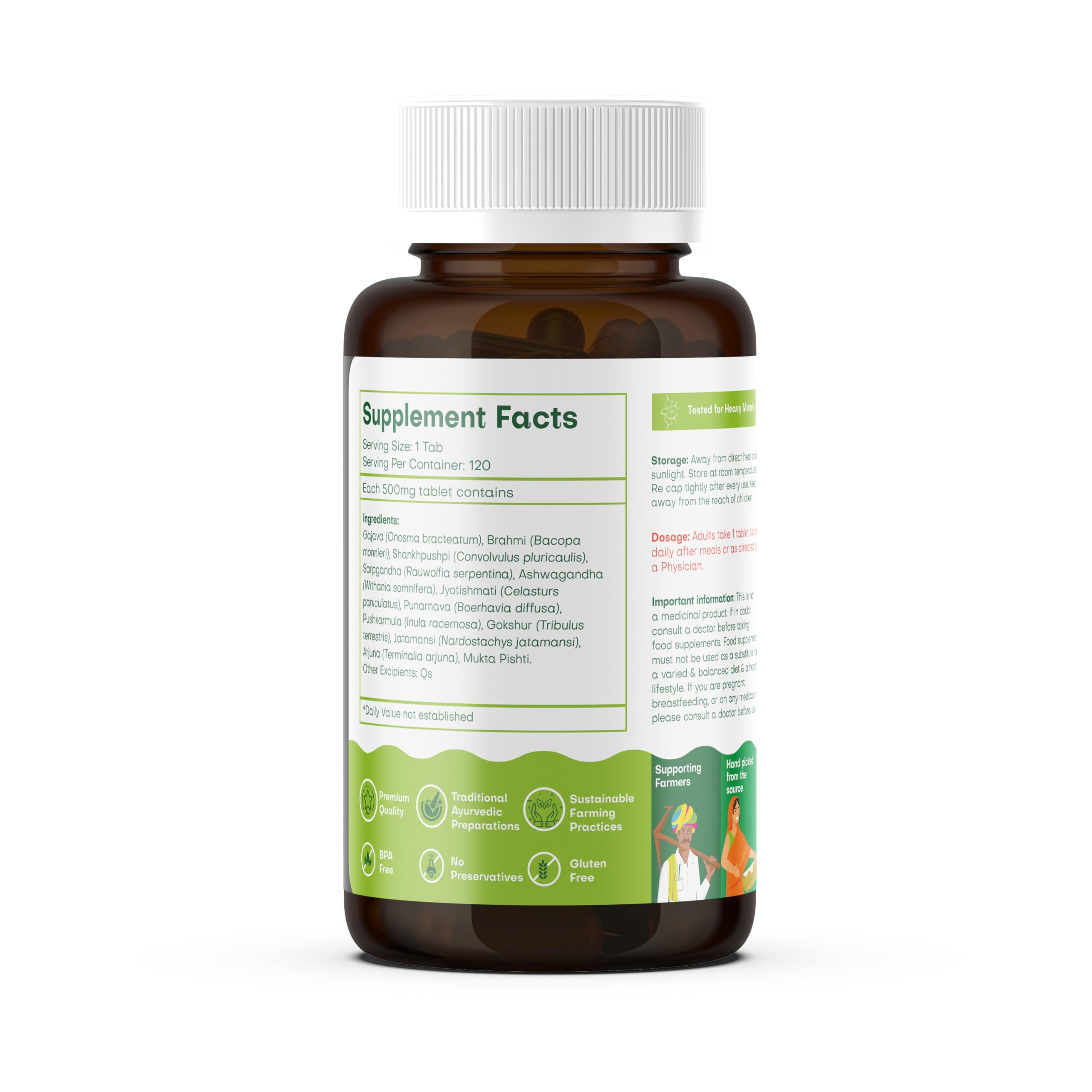 Vedic Juices Muktadi Vati BP bottle label shows Brahmi and Ashwagandha