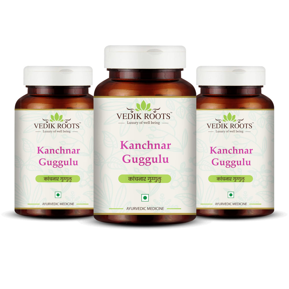 VEDIKROOTS Kanchnar Guggulu bottle and tablets for hormonal balance and thyroid support
