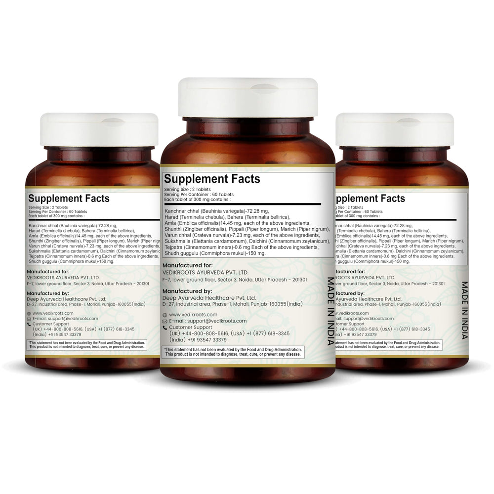 Kanchnar Guggulu herbal blend ingredients shown for digestion and joint comfort