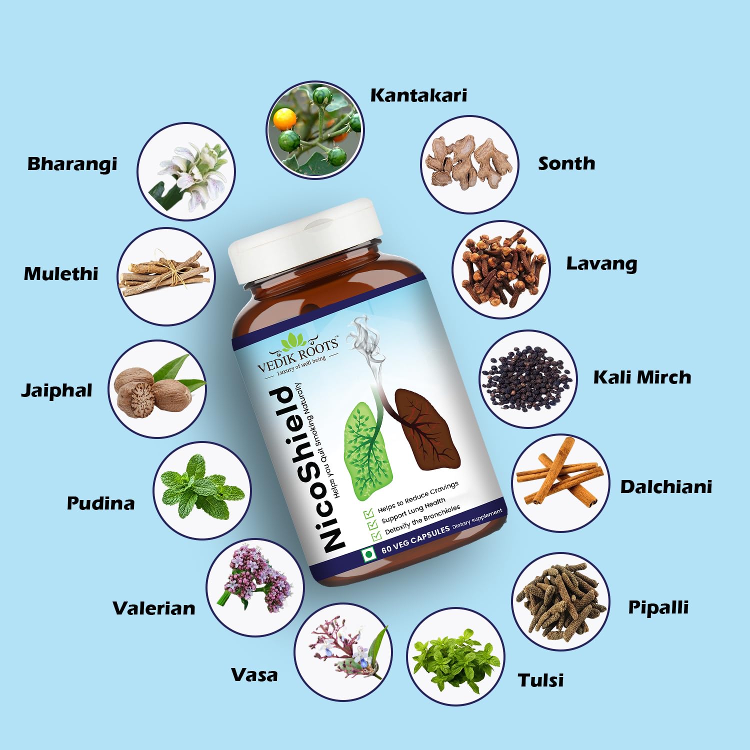 VEDIKROOTS NicoShield packaging box for easy daily routine.