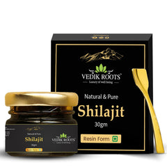 VEDIKROOTS Shilajit resin bottle close-up showing gold-grade energy potential