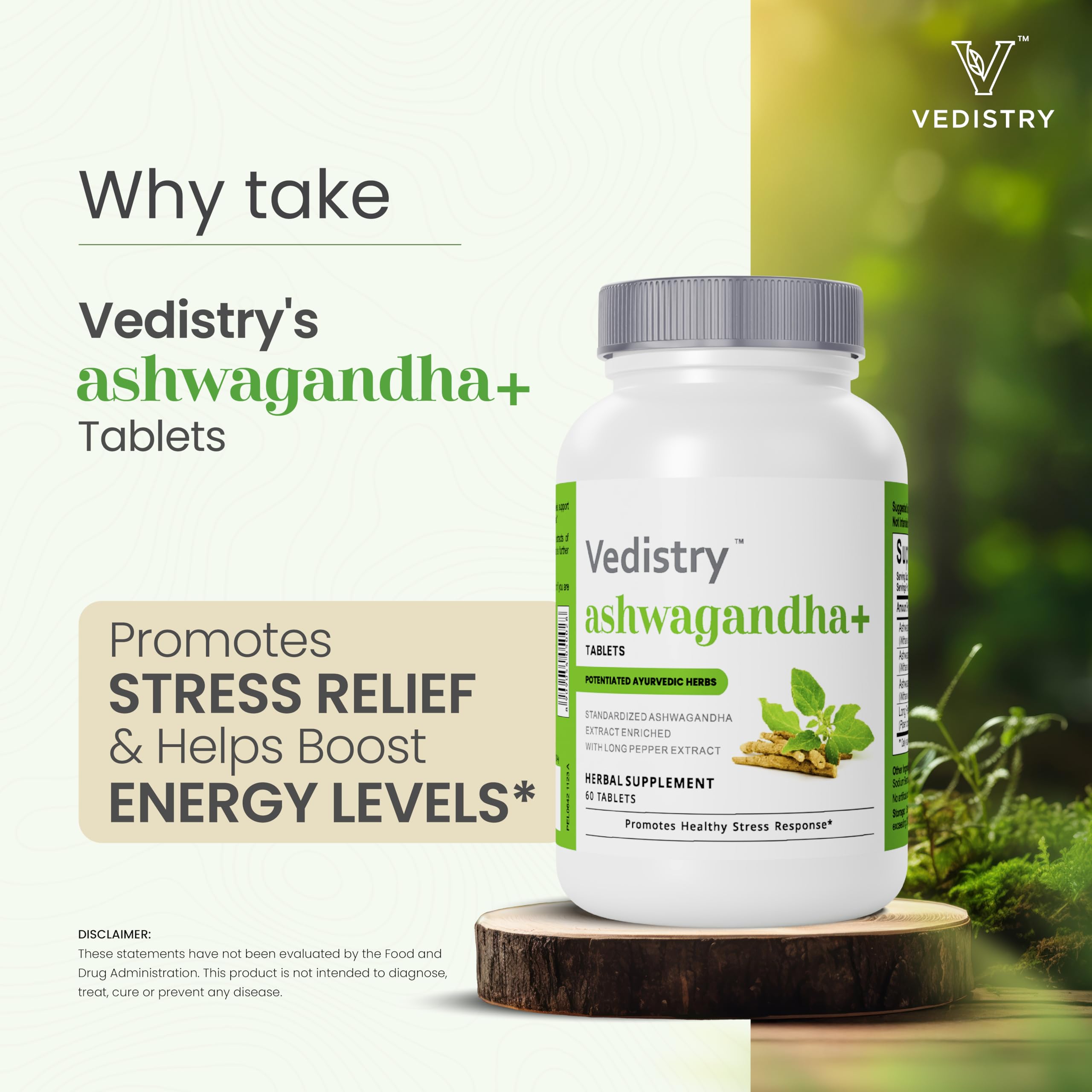 Vedistry Ashwagandha+ long pepper ingredient—enhanced absorption for better bioavailability.