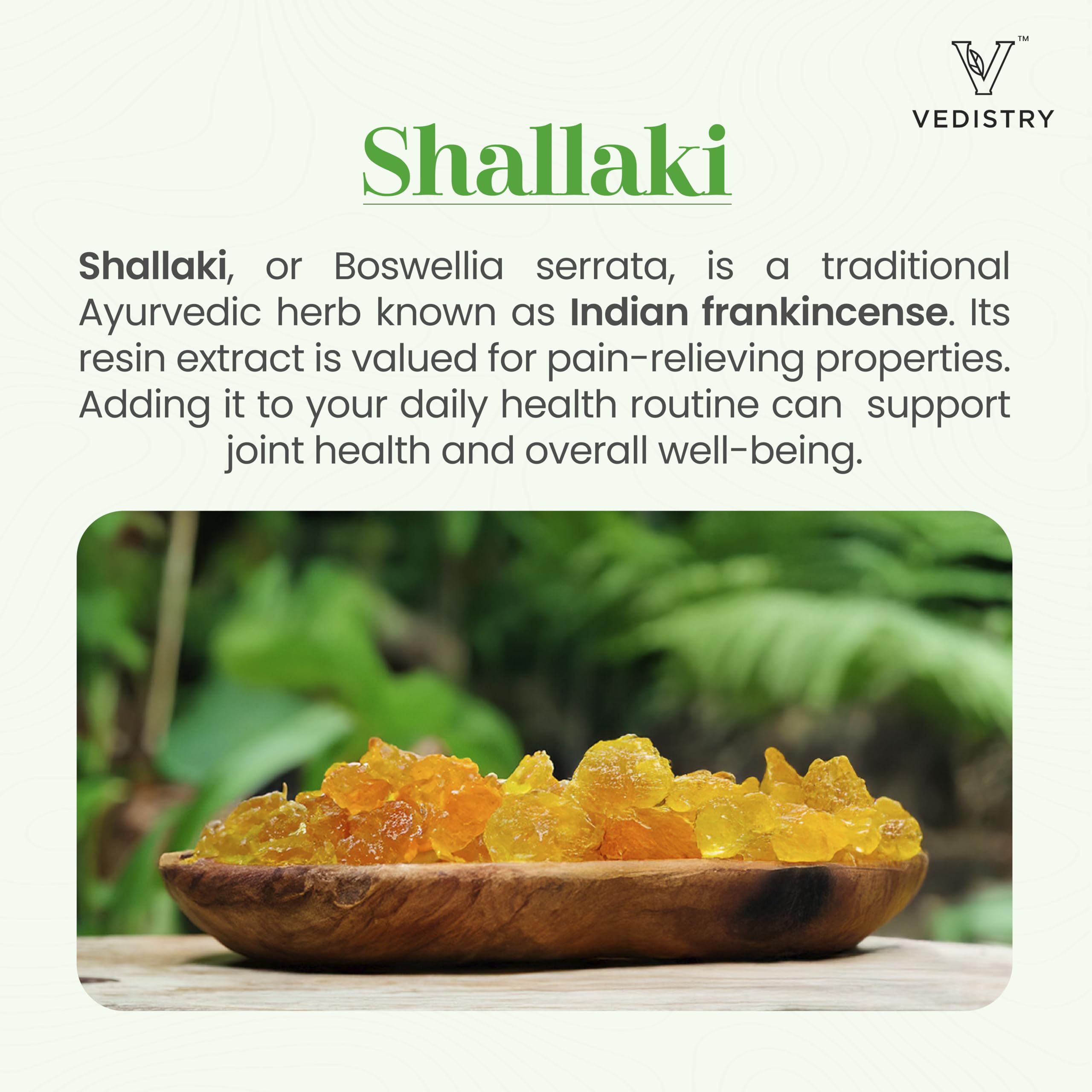 Vedistry Shallaki Boswellia label close-up showing ingredients and branding
