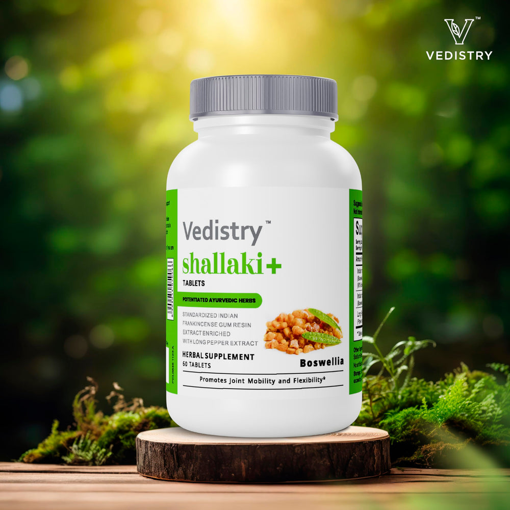 Vedistry Shallaki Boswellia WHO-GMP facility badge signals quality control