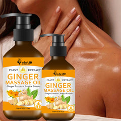 VedoAID Ginger Arnica Oil texture close-up highlights soothing muscle relief.
