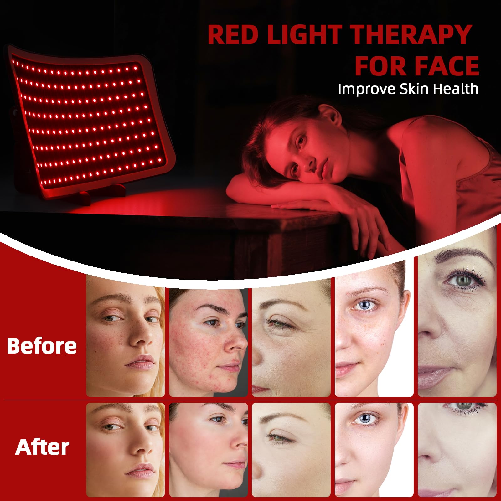 Veefy red light device worn with strap for hands‑free sessions.