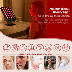 Veefy red light panel face close up showing facial therapy options.