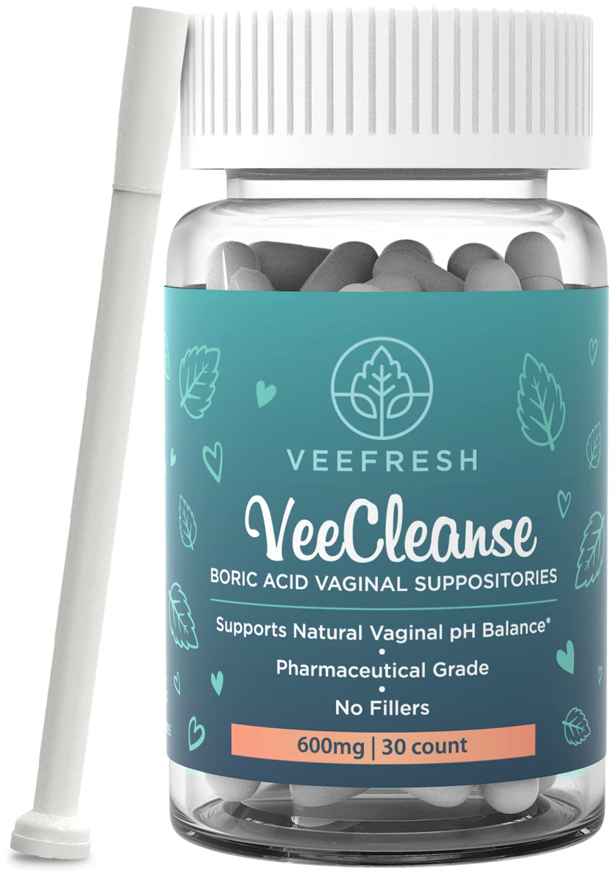 VeeFresh VeeCleanse boric suppositories close-up for daily vaginal health