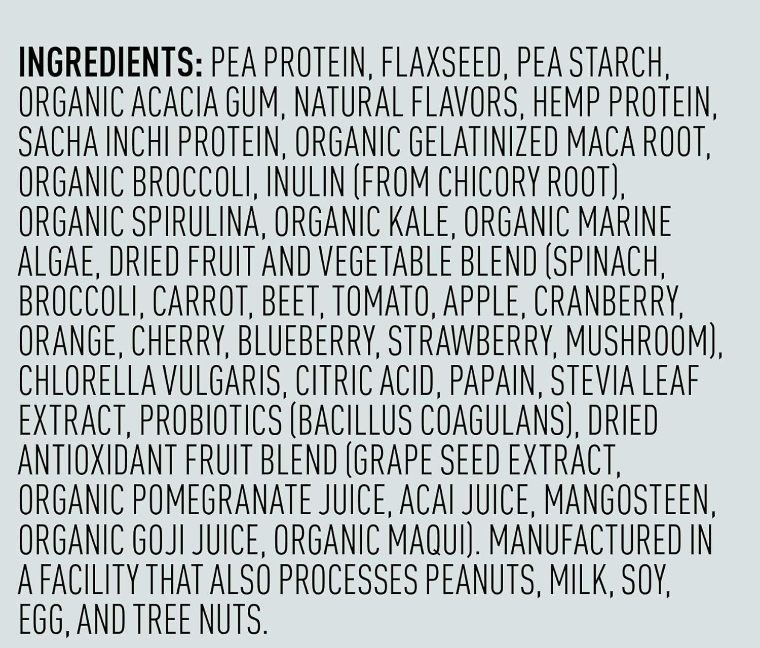 Vega One gluten-free vegan label communicates dairy-free ingredients.