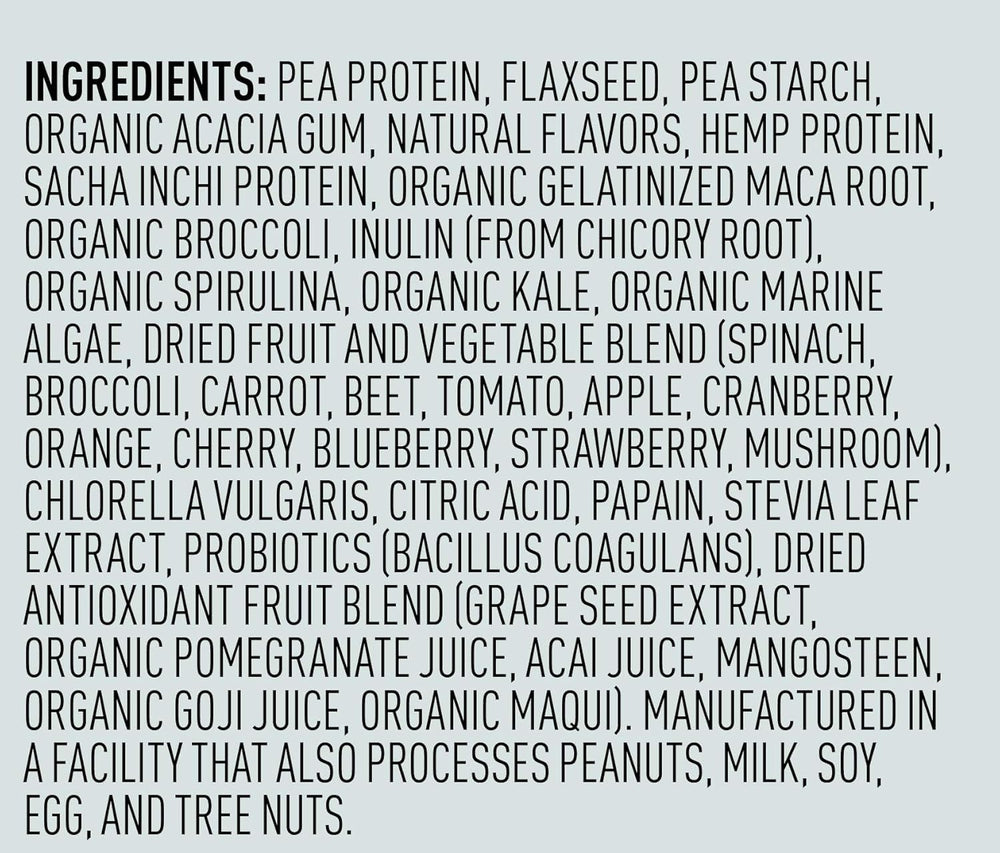 Vega One gluten-free vegan label communicates dairy-free ingredients.