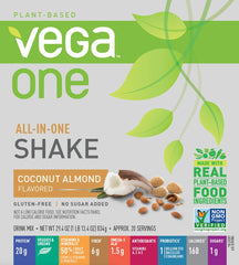 Vega One powder being blended with fruit demonstrates a convenient meal replacement option.