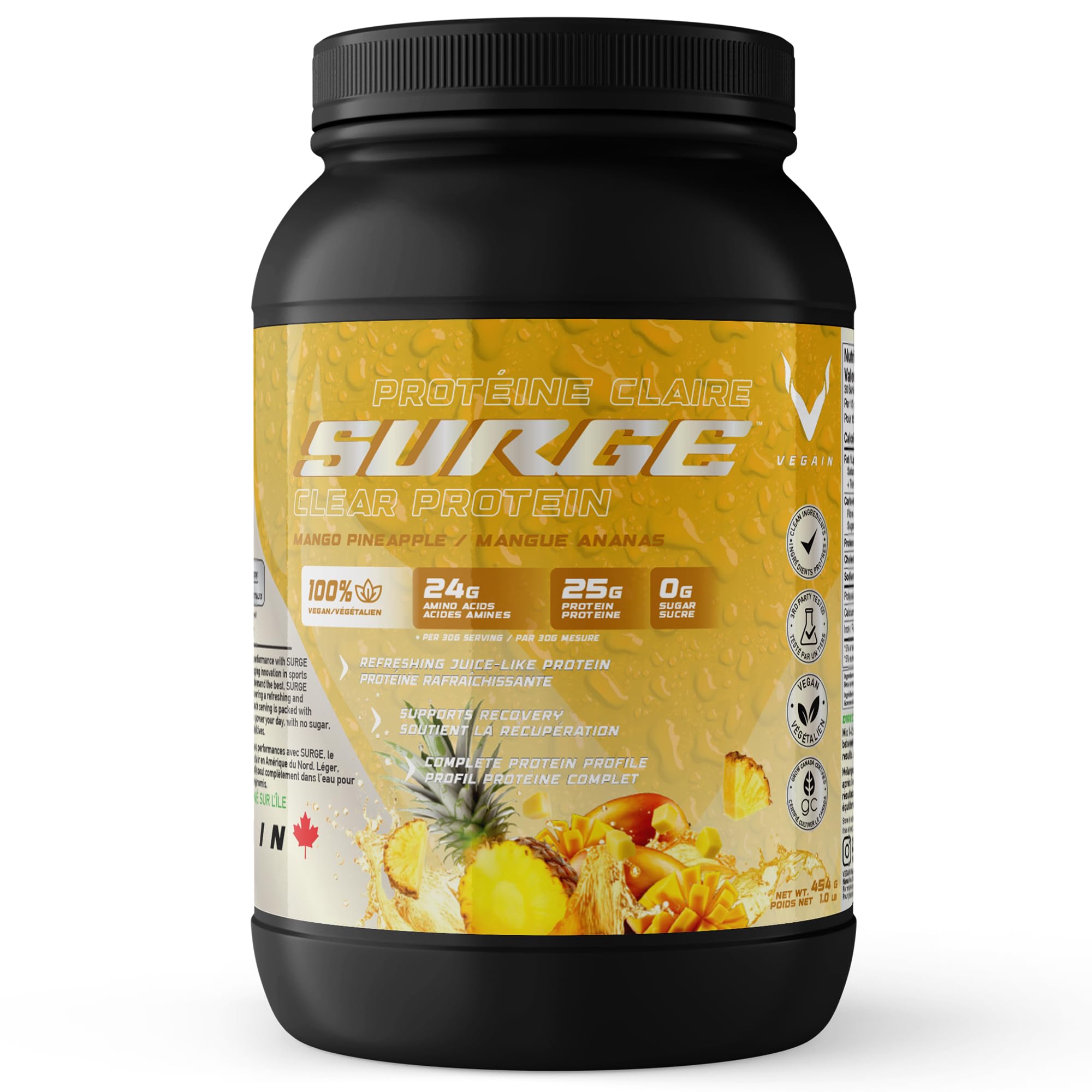 VEGAIN PRO-SURGE mango pineapple bottle ready for post-workout hydration.