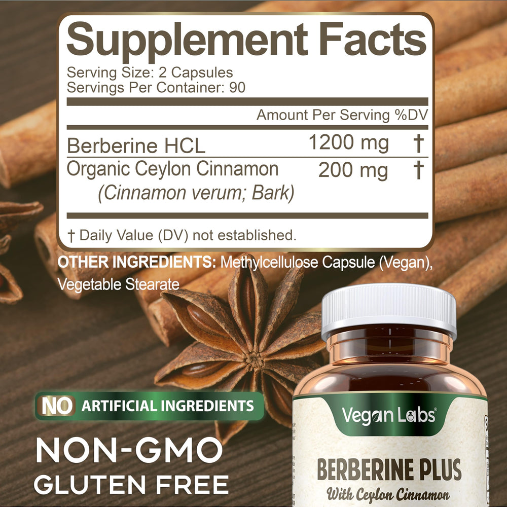 Packaging shot of Vegan Labs Berberine HCL highlighting three-month supply.