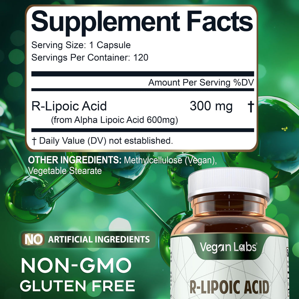 Vegan Labs R-Lipoic Acid 300MG daily-dose scene for energy support.