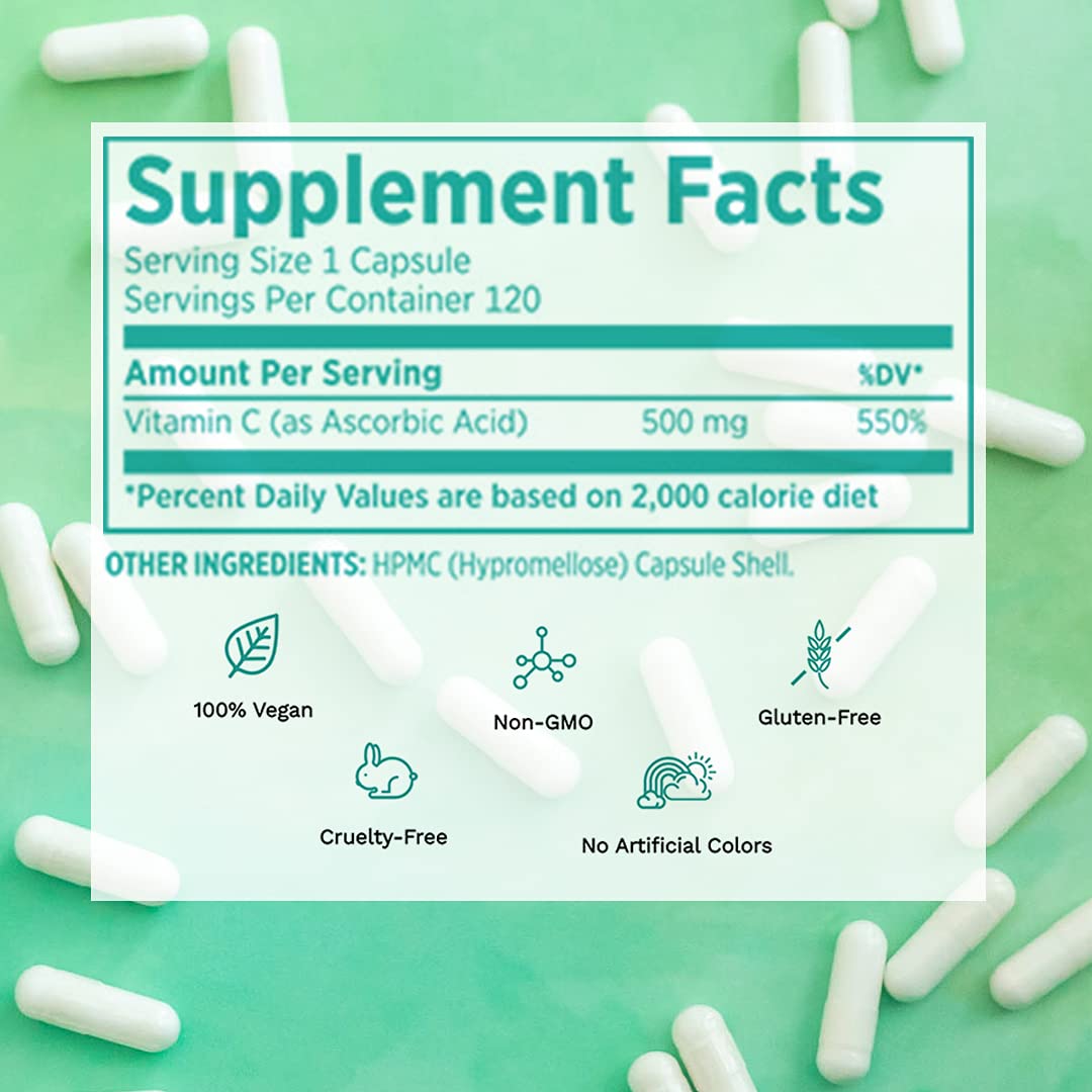 Vegan Life Nutrition Vitamin C capsules pouring from bottle for easy daily use.