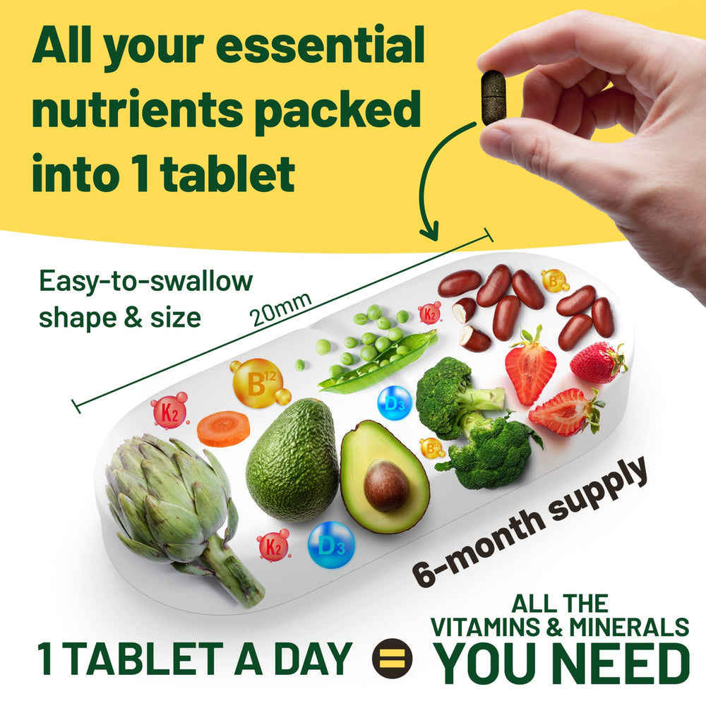 Vegan Vitality ingredients label close-up featuring B12, D3, K2.