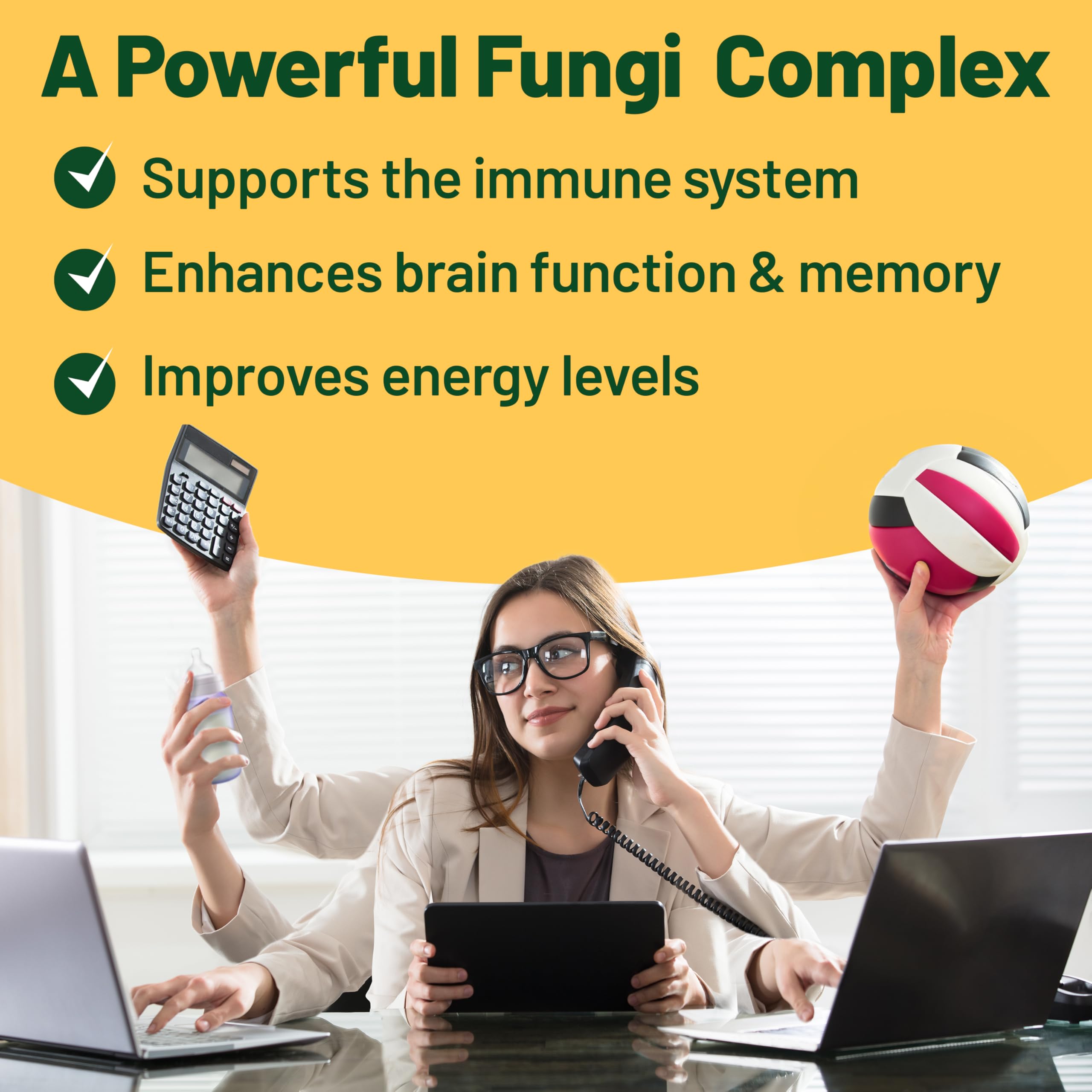 Vegan Vitality Reishi Cordyceps mushrooms blend in capsule form for steady daytime energy.
