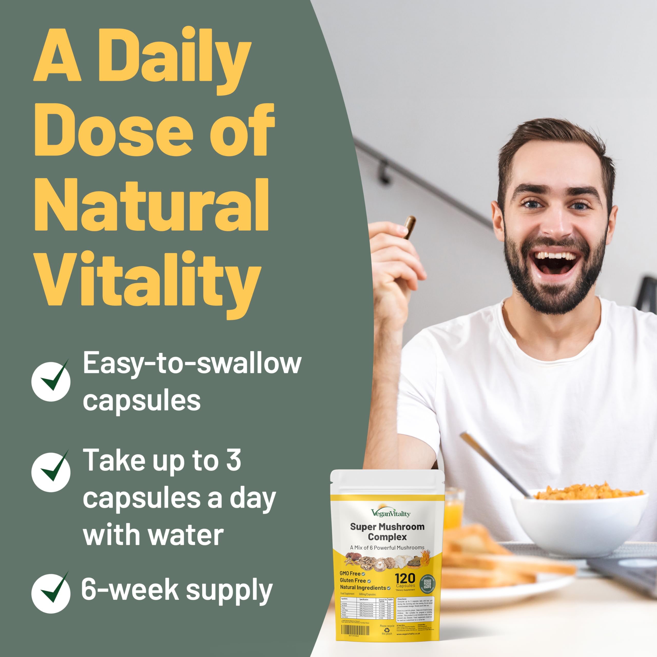 Vegan Vitality USA-made bottle with recyclable packaging, aligning with eco-friendly supplement choices.