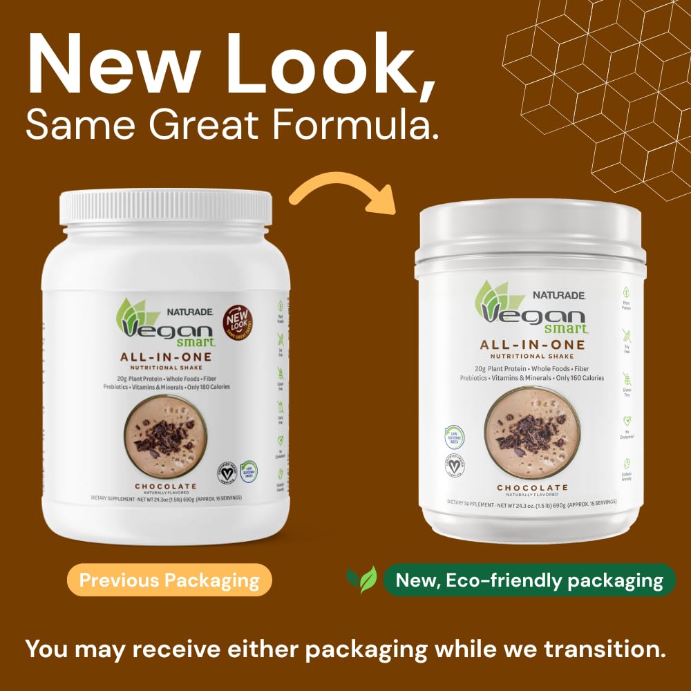 Vegansmart Naturade chocolate tub label shows flavor and nutrition.