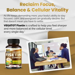 VEGATOT Fisetin Complex ingredients closeup highlighting six premium components