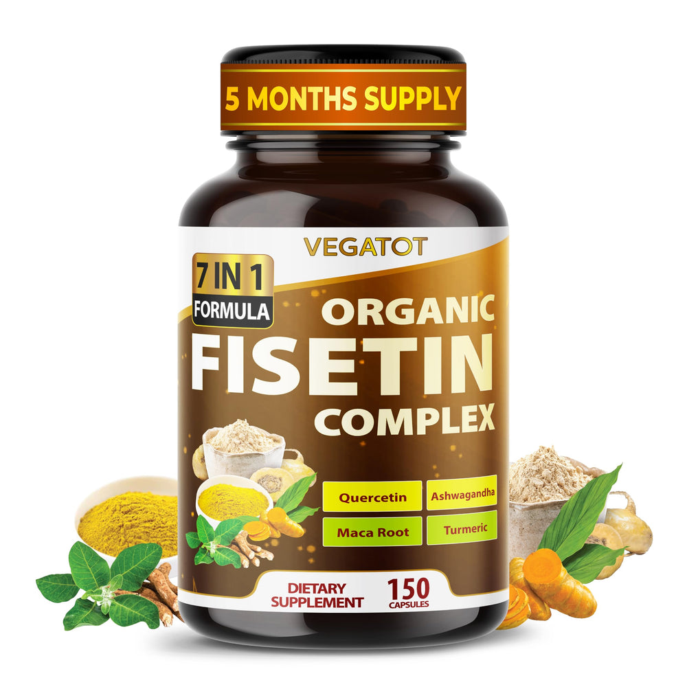 VEGATOT Fisetin Complex bottle with 7-in-1 blend for daily wellness