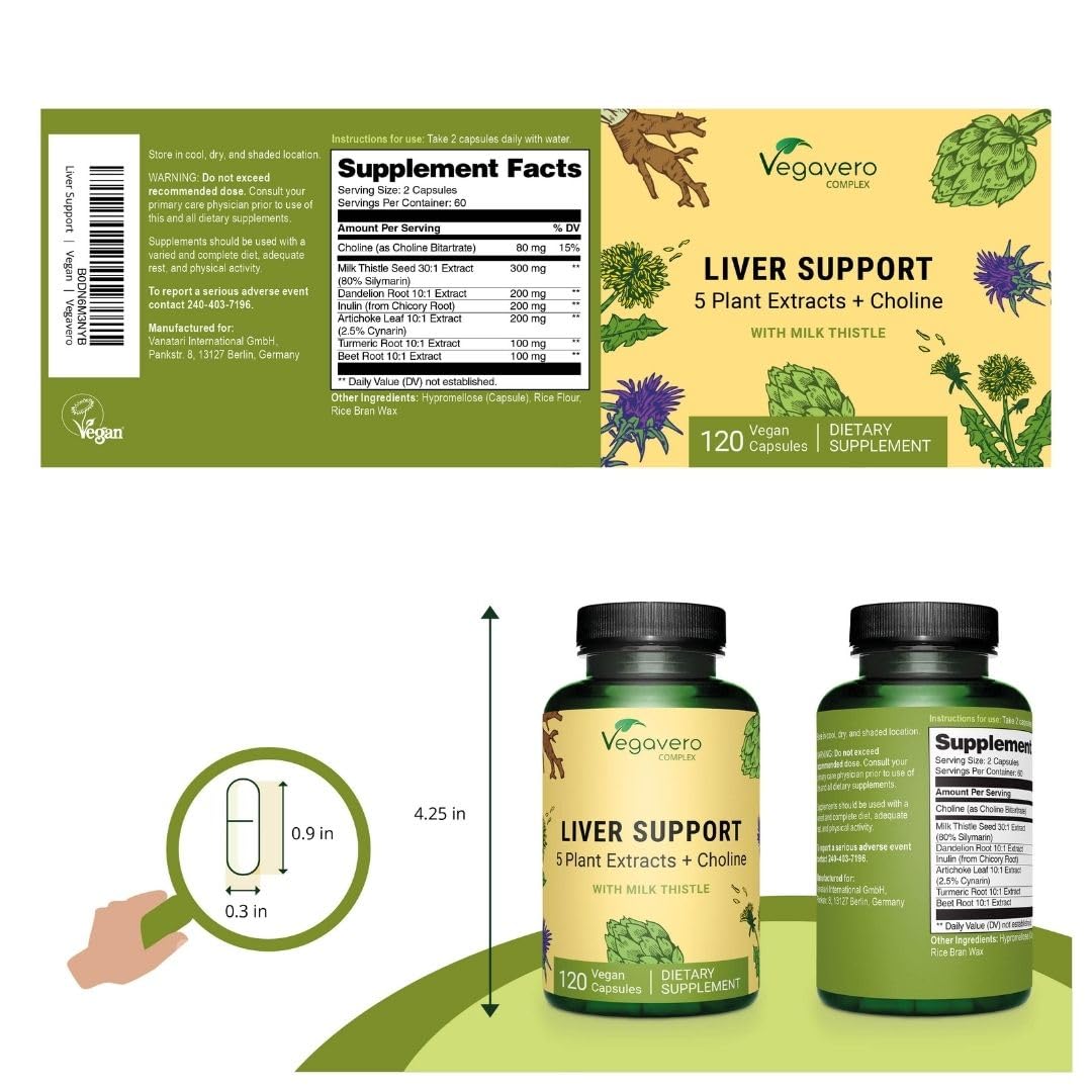 Close-up of Vegavero Liver Support capsules showing high-dose extract.