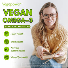 VEGEPOWER algae oil DHA capsules being poured for daily use.