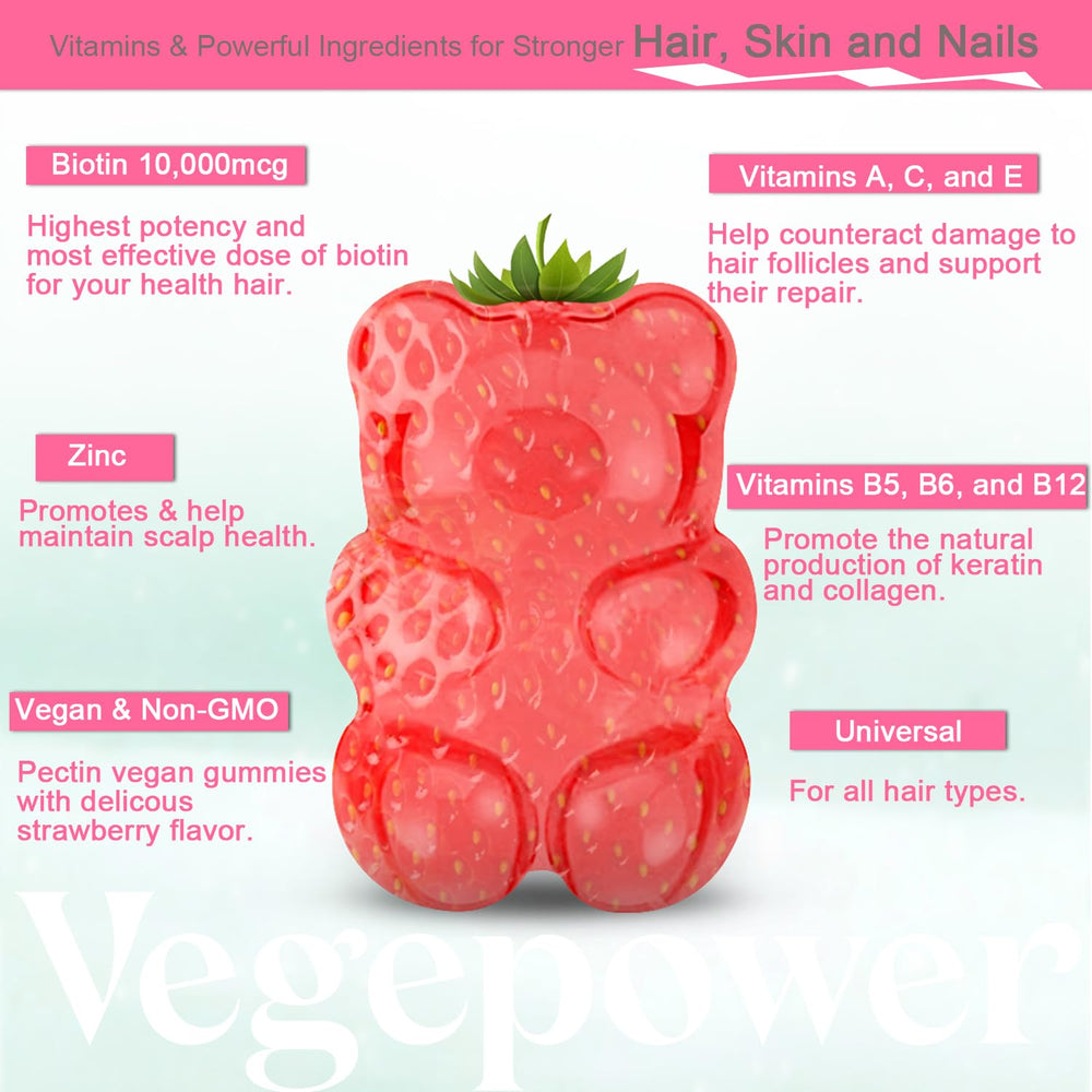 VEGEPOWER gominolas biotina con fórmula vitamínica clave para nutrición diaria