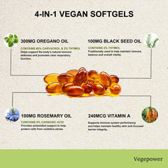 VEGEPOWER bottle with oregano oil softgels for daily wellness.