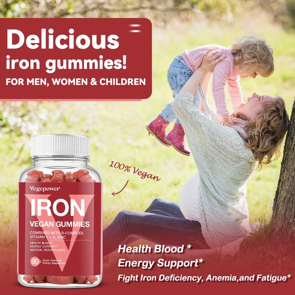 vegepower iron gummies texture close-up shows candy-like, easy-to-digest form