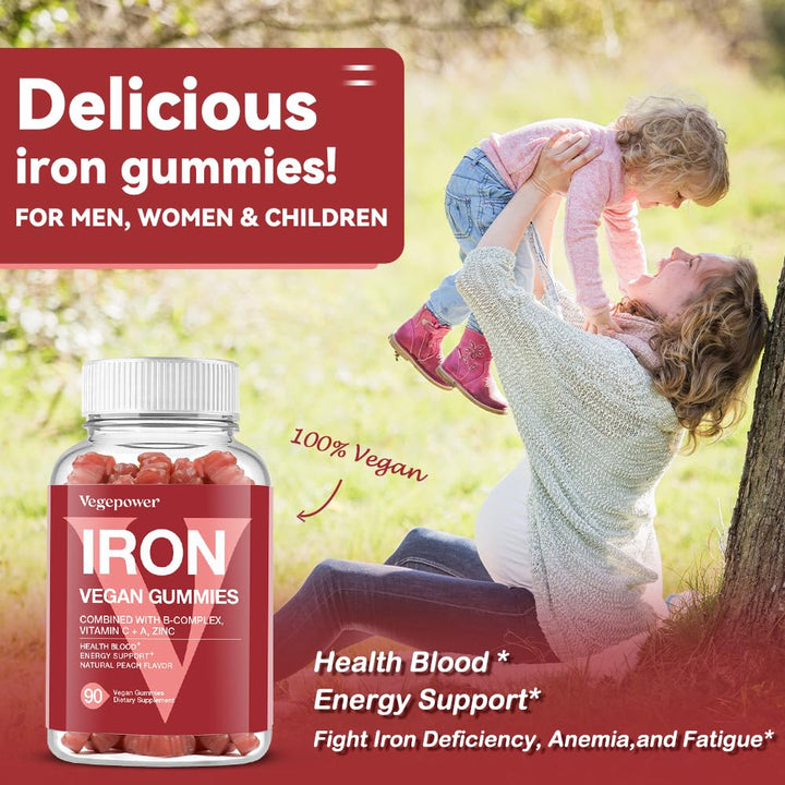 vegepower iron gummies texture close-up shows candy-like, easy-to-digest form