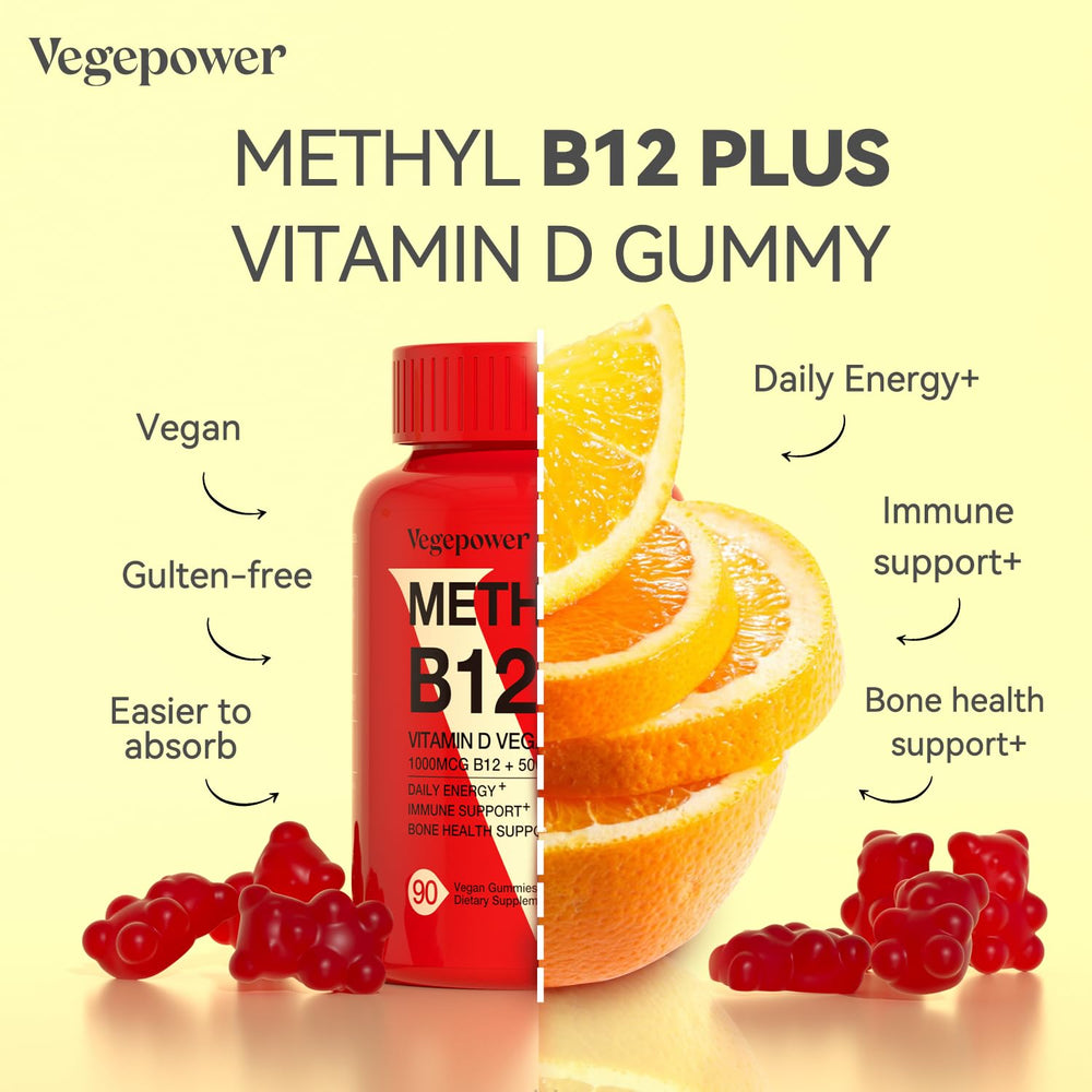 VEGEPOWER kid-friendly D3+B12 gummies ideal for family supplementation.
