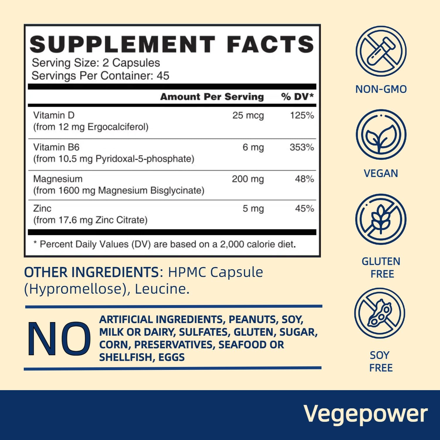 VEGEPOWER magnesium capsules close-up demonstrates gentle digestion.