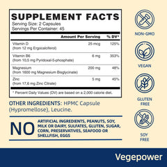 VEGEPOWER magnesium capsules close-up demonstrates gentle digestion.
