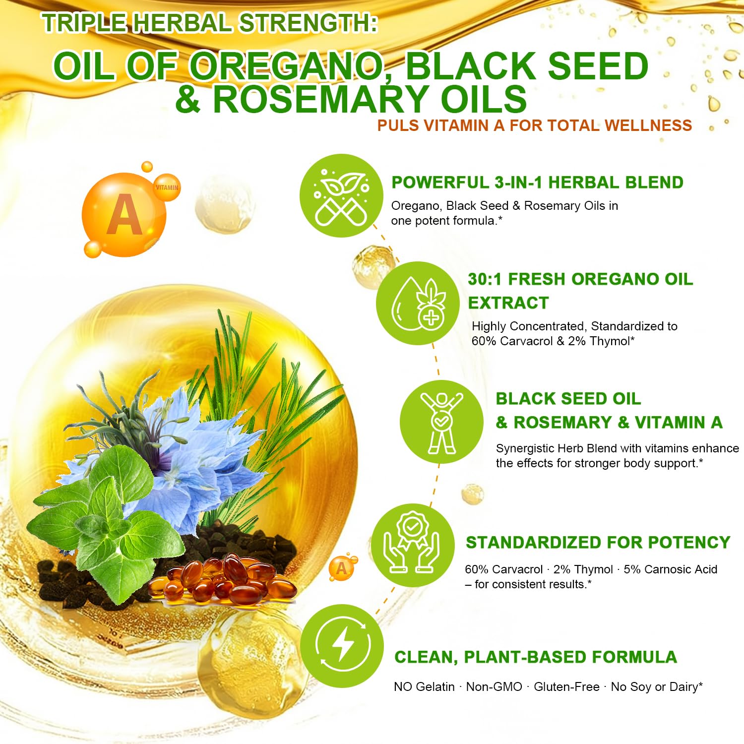 VEGEPOWER rosemary oil highlights carnosic acid for antioxidant support.