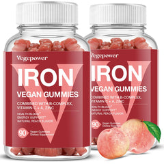 VEGEPOWER vegan iron gummies peach bottle for daily iron support