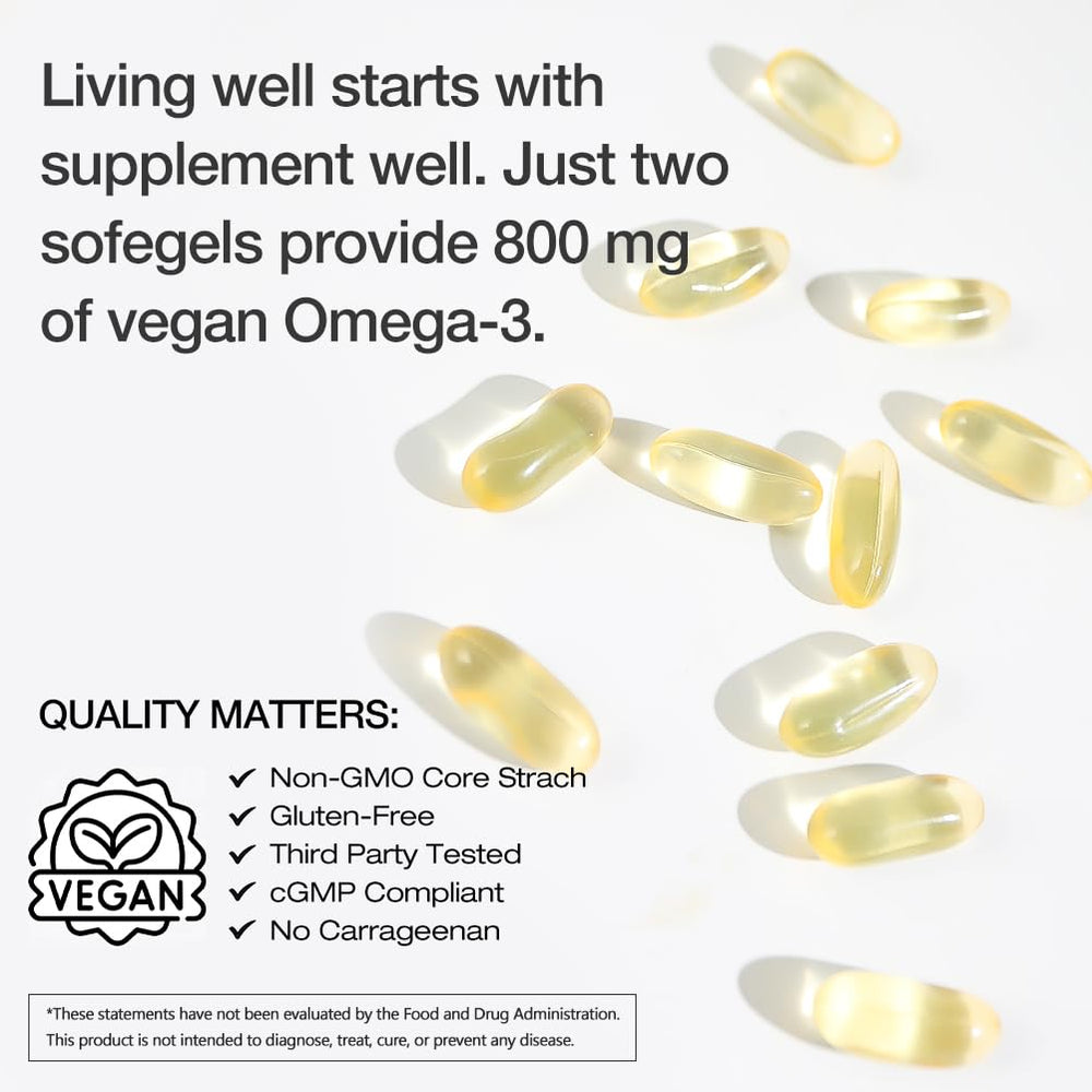 VEGEPOWER Omega-3 DHA bottle back label showing ingredients and sourcing.